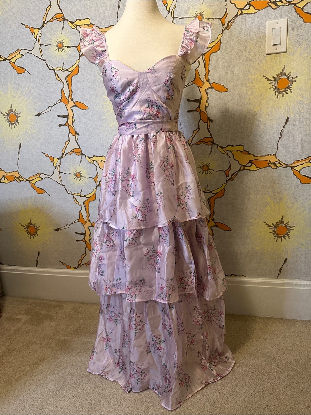 Lulus Light Lavender Floral Maxi Dress - Picture 1 of 7
